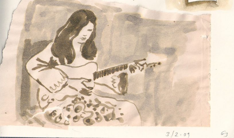 ilustración de mujer con guitarra