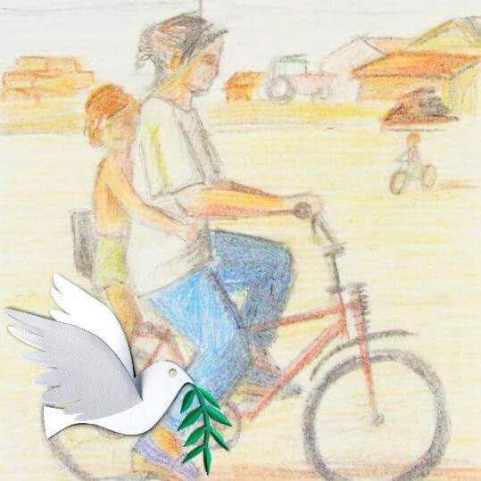 dibujo de mamá con Olga en bici