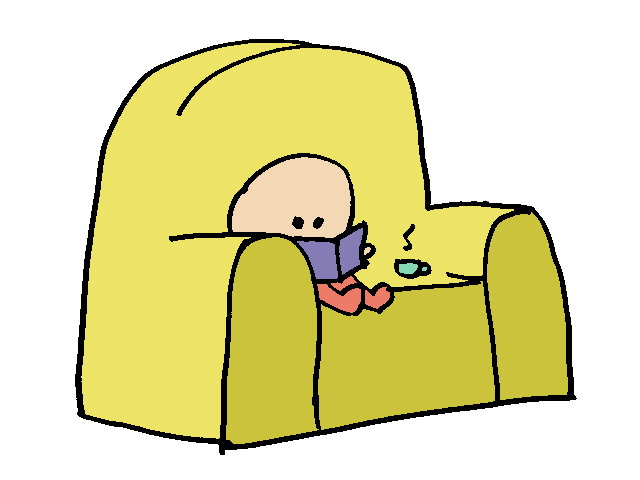 Dibujo: nene leyendo en el sofá