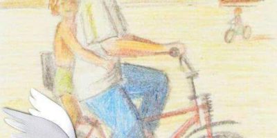 dibujo de mamá con Olga en bici